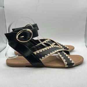Old Navy Gladiator Strappy Sandal Shoes Flat Black Tan Criss Cross Womens Size 8